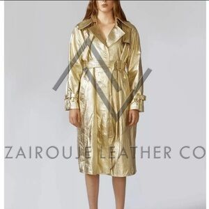 Lambskin Leather Gold Trenchcoat NEW S